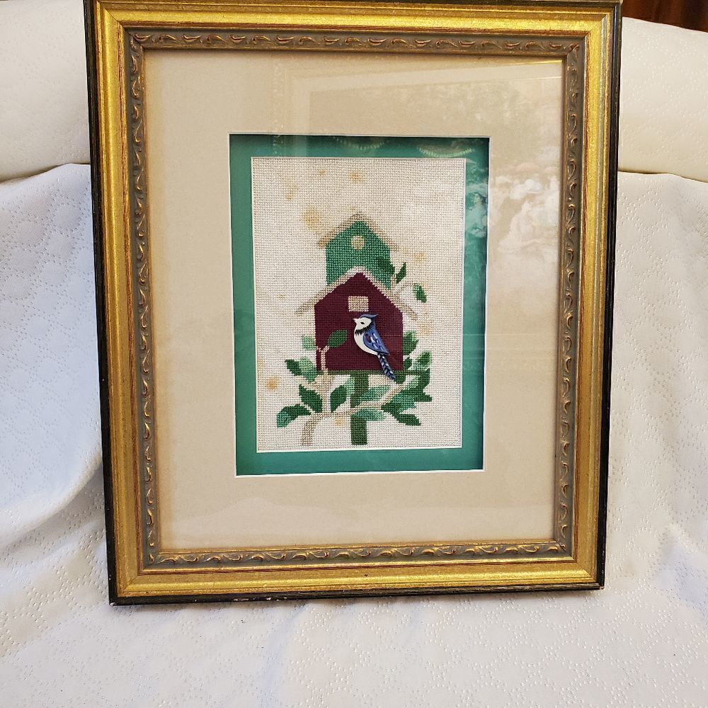 VTG Crosstitched Bird Design Wall Decor